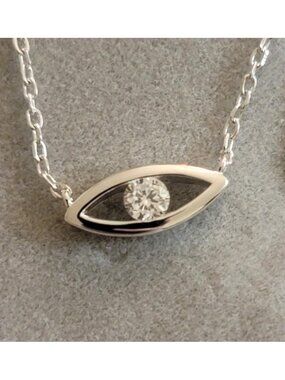 Sterling Silver Evil Eye Necklace Lab Diamond 0.1CT 16+2in NWT